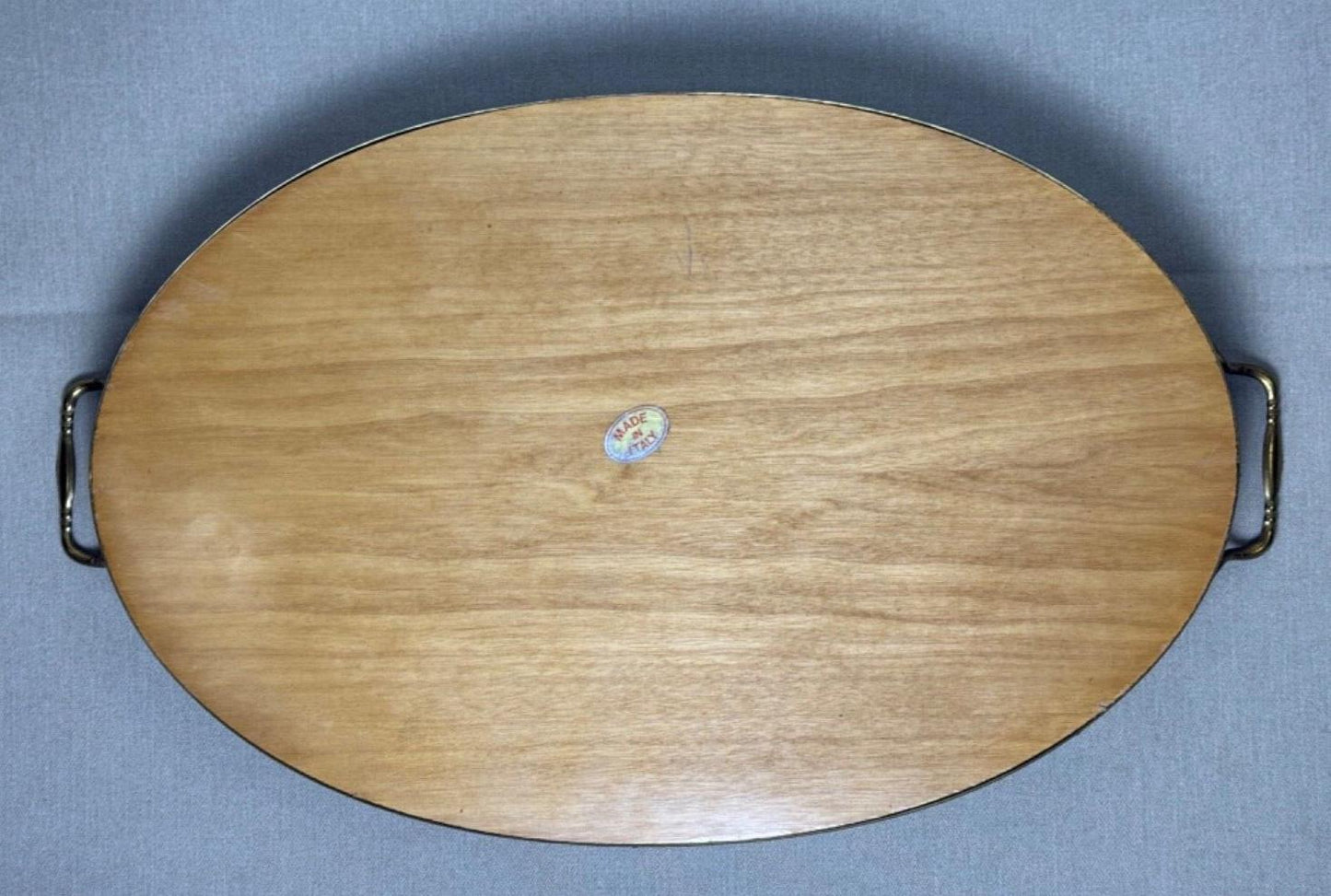 SALE! 1950s Hollywood Regency Brass Marquetry Wood Serving Tray Upscale Decor