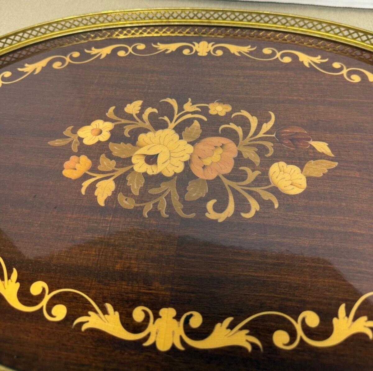 SALE! 1950s Hollywood Regency Brass Marquetry Wood Serving Tray Upscale Decor