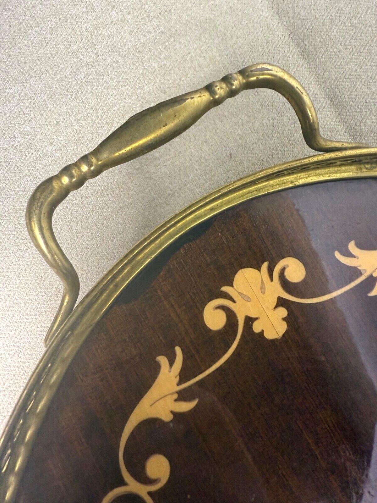 SALE! 1950s Hollywood Regency Brass Marquetry Wood Serving Tray Upscale Decor