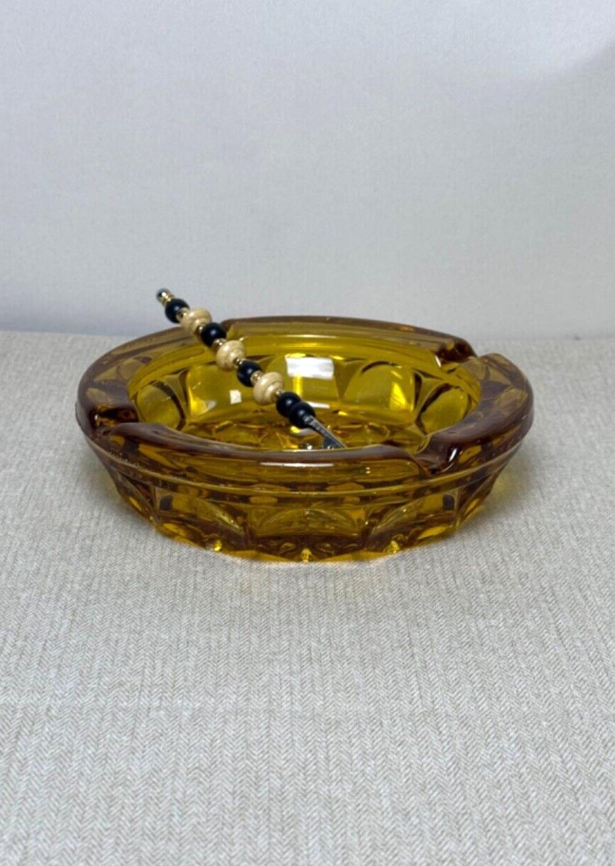 MCM Anchor Hocking amber glass ashtray Fairfield Starburst functioning decor