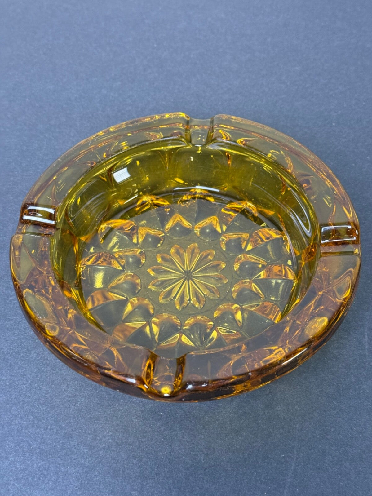 MCM Anchor Hocking amber glass ashtray Fairfield Starburst functioning decor