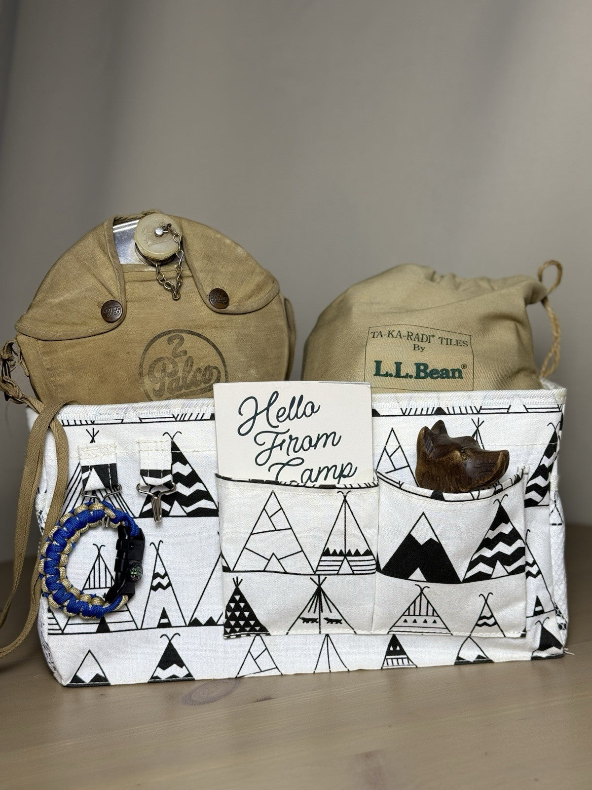 Camping / Boy Scout Set - Vintage Canteen, LL Bean Ta-ka-radi Tiles, Crockpot