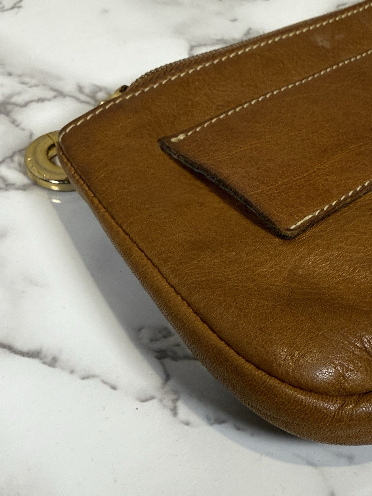 Vintage Bettina leather Belt Bag - Cognac w/ Gold Details - Made In Italy
