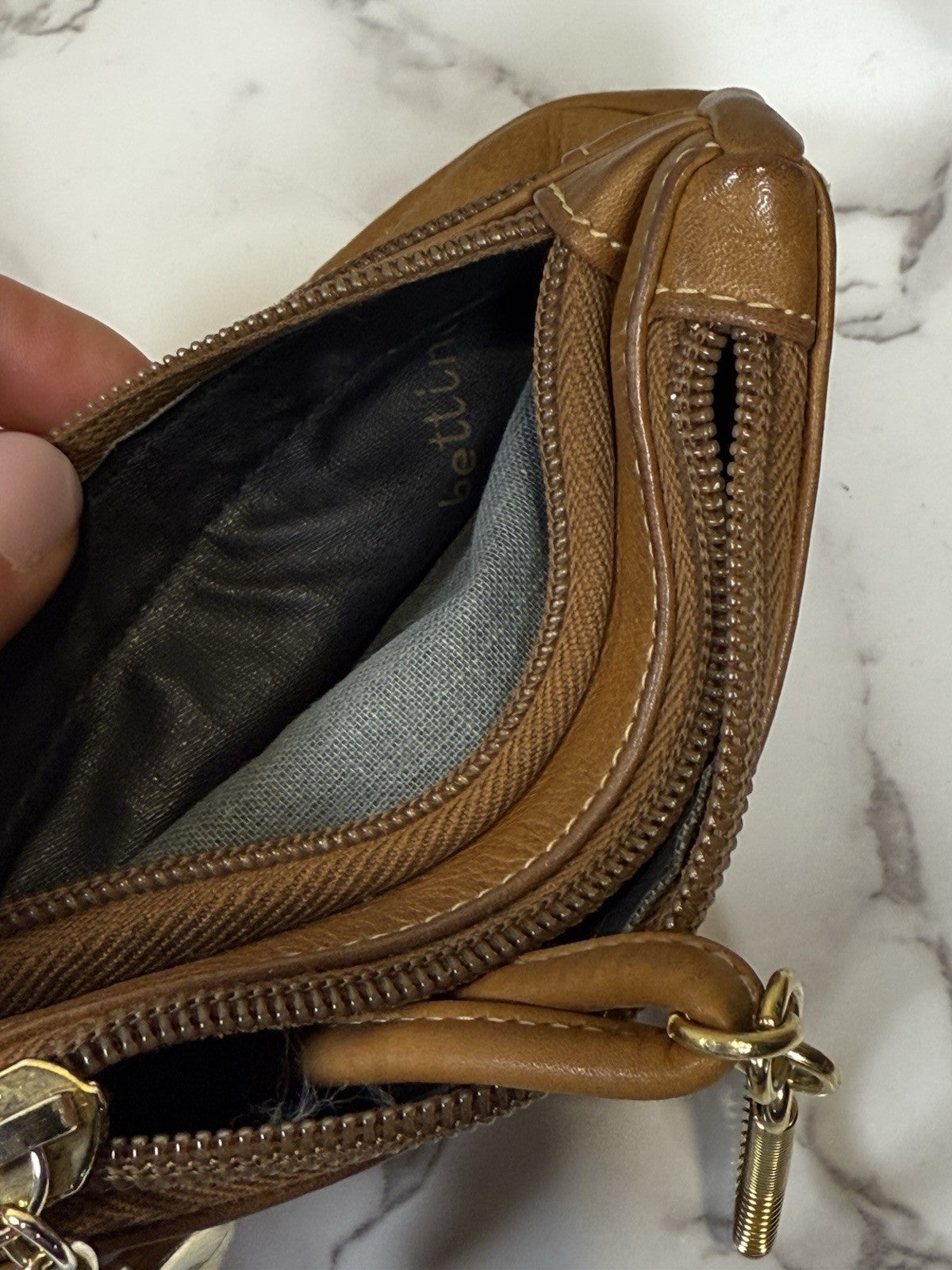 Vintage Bettina leather Belt Bag - Cognac w/ Gold Details - Made In Italy
