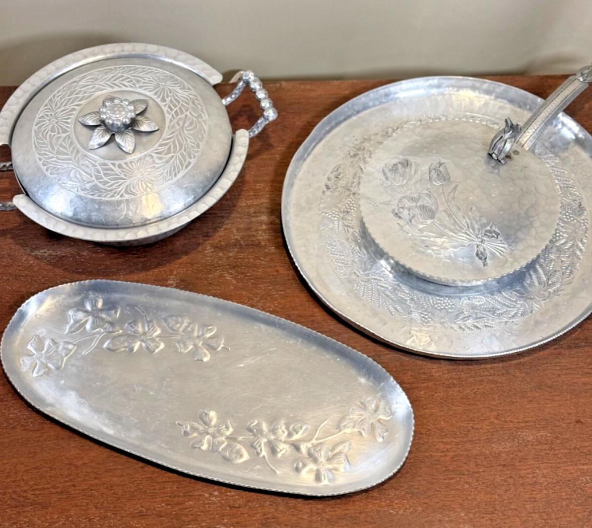 SALE! Vintage Everlast Forged Aluminum Hammered Floral Theme LOT - 4 pieces