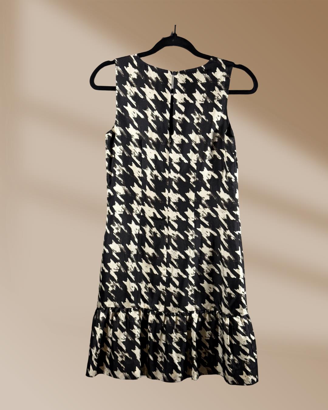 J. Crew NWT Women’s Size 00 Black /Cream Houndstooth Silk Ruffle Hem Shift Dress