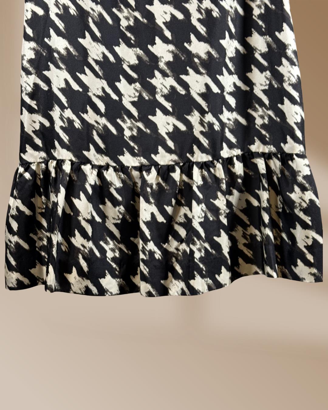 J. Crew NWT Women’s Size 00 Black /Cream Houndstooth Silk Ruffle Hem Shift Dress