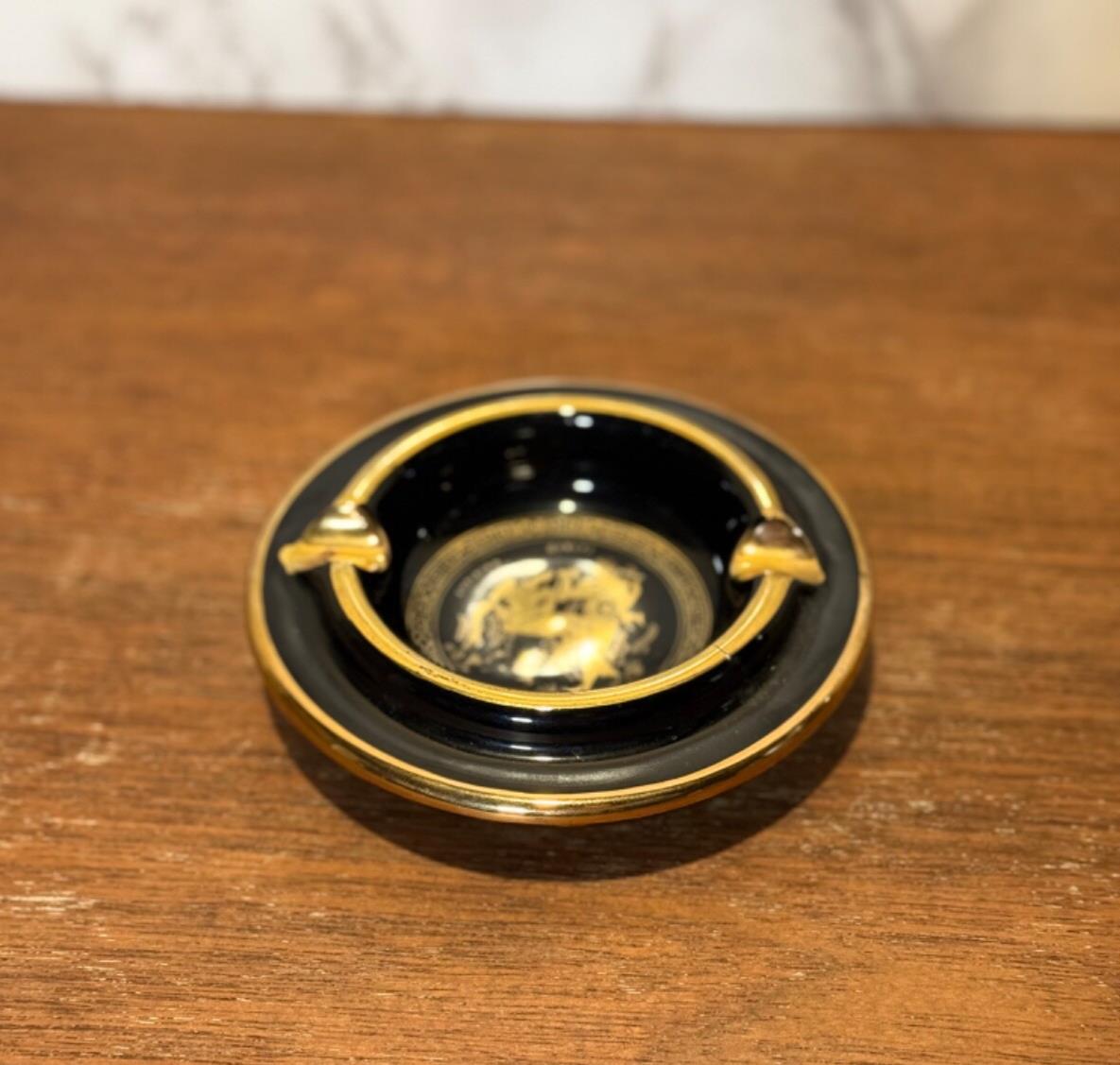 Vintage Greek Kipuros Ashtray, Handmade, 24k Gold Trim, Orpheus & Eurydice scene