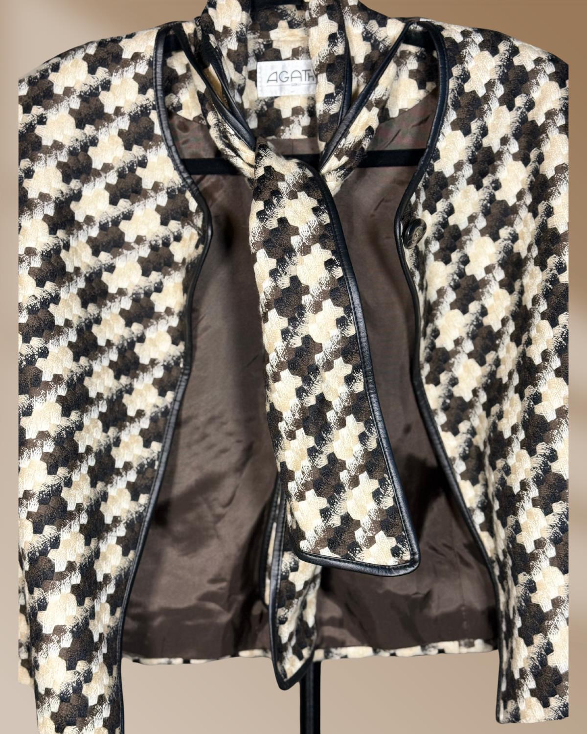 vintage fashion brand wool blazer, women's medium, houndstooth black cream brown
