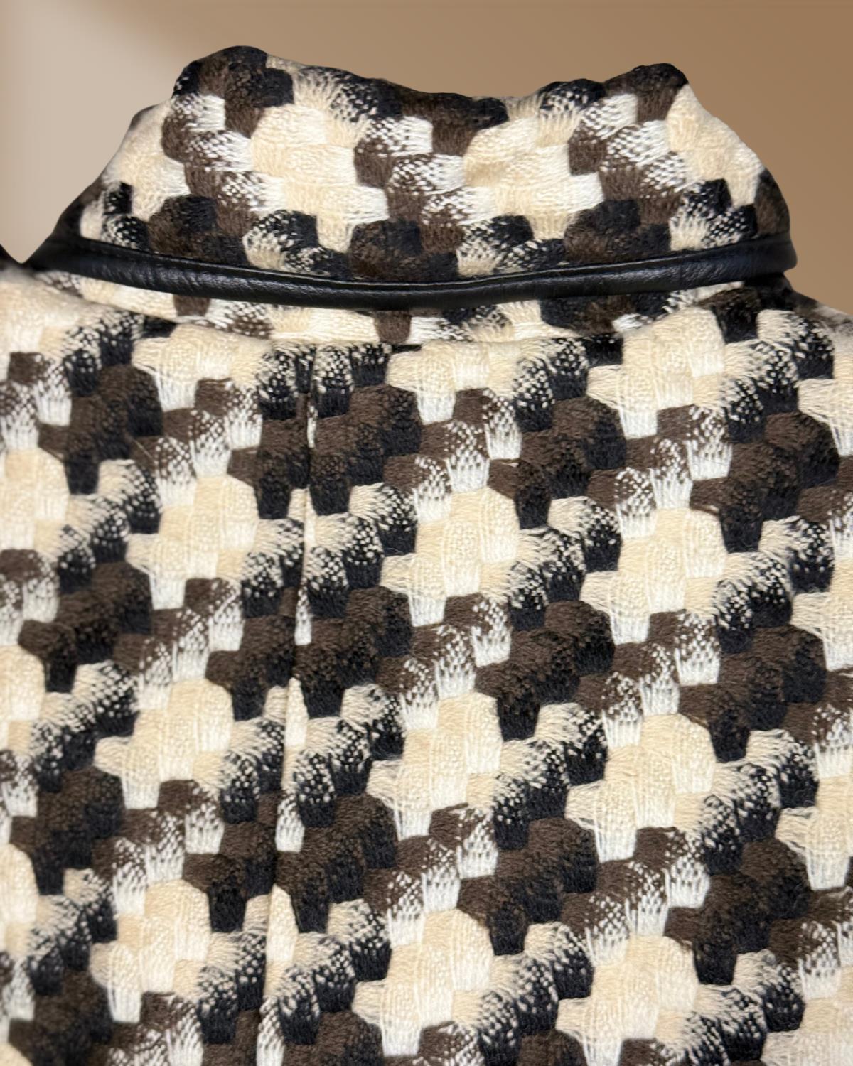 vintage fashion brand wool blazer, women's medium, houndstooth black cream brown