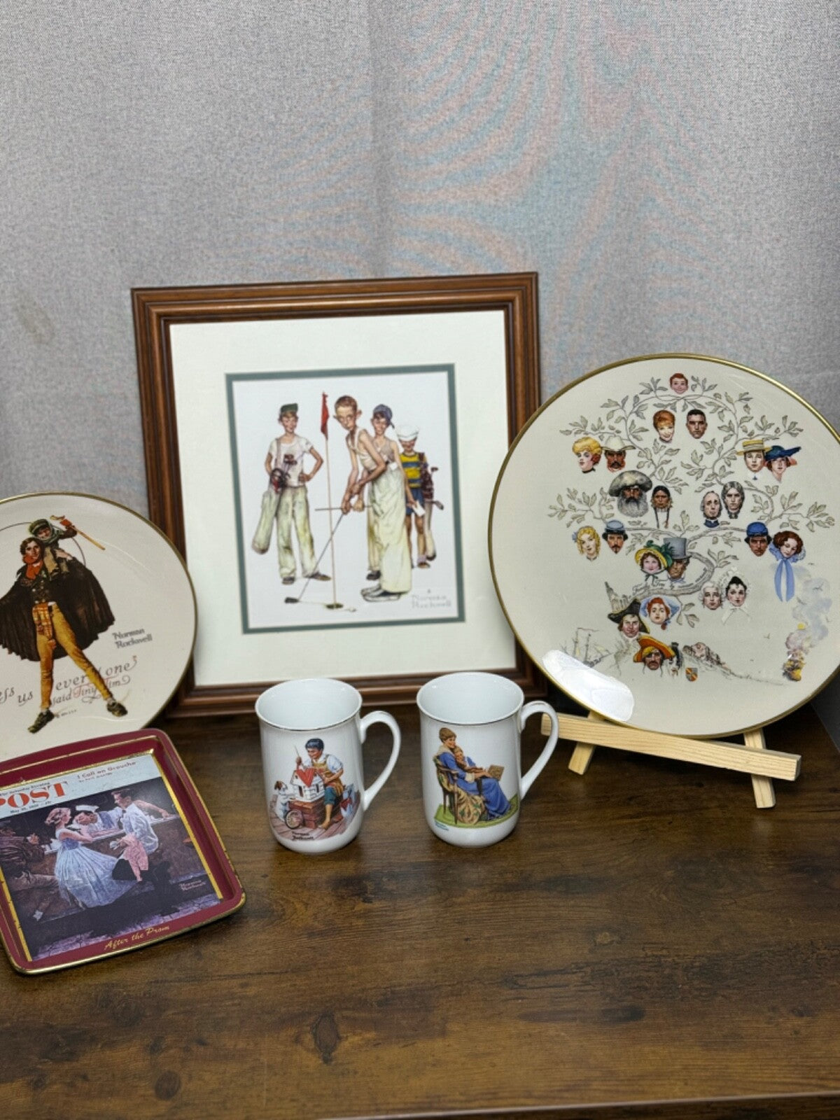 Vintage Norman Rockwell Collection LOT Print, Plates, Mugs, Tray