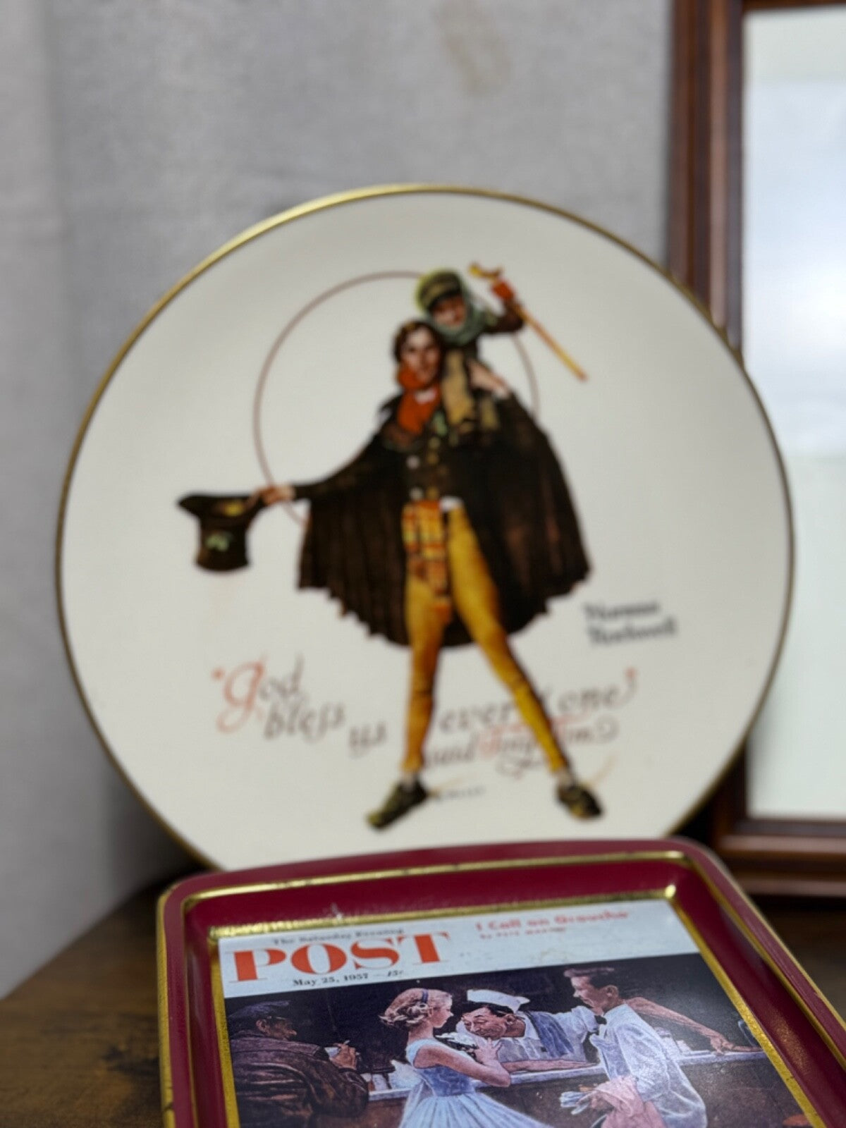 Vintage Norman Rockwell Collection LOT Print, Plates, Mugs, Tray