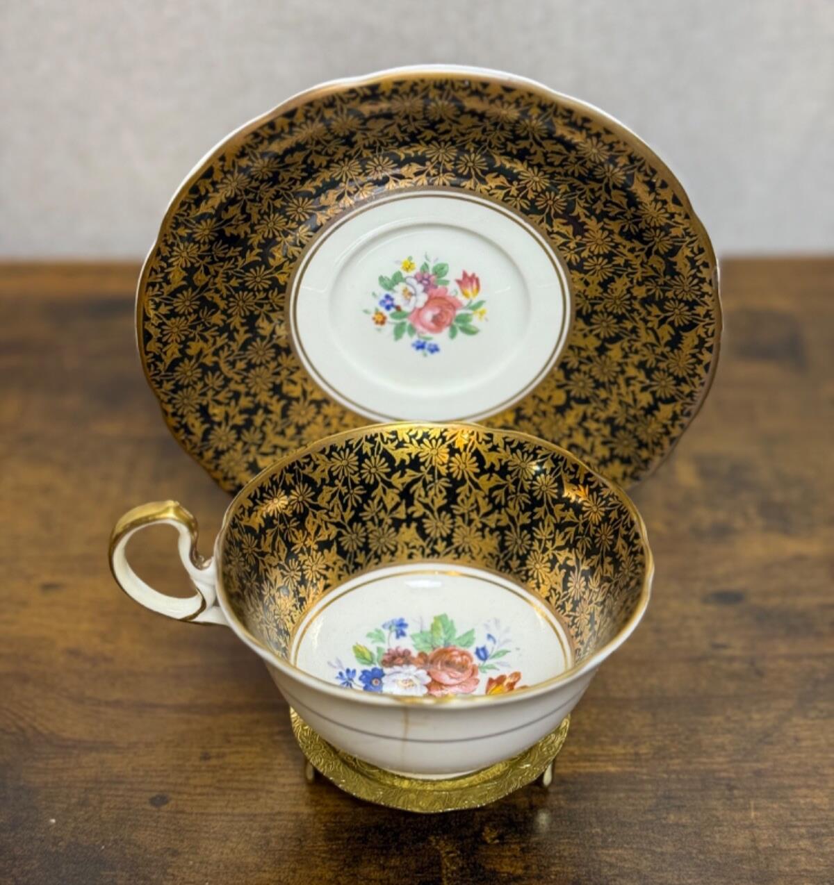 Vintage Aynsley Fine China Tea Cup & Saucer C878 Cobalt Blue & Gold