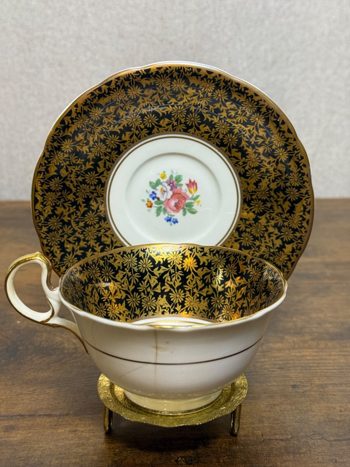 Vintage Aynsley Fine China Tea Cup & Saucer C878 Cobalt Blue & Gold