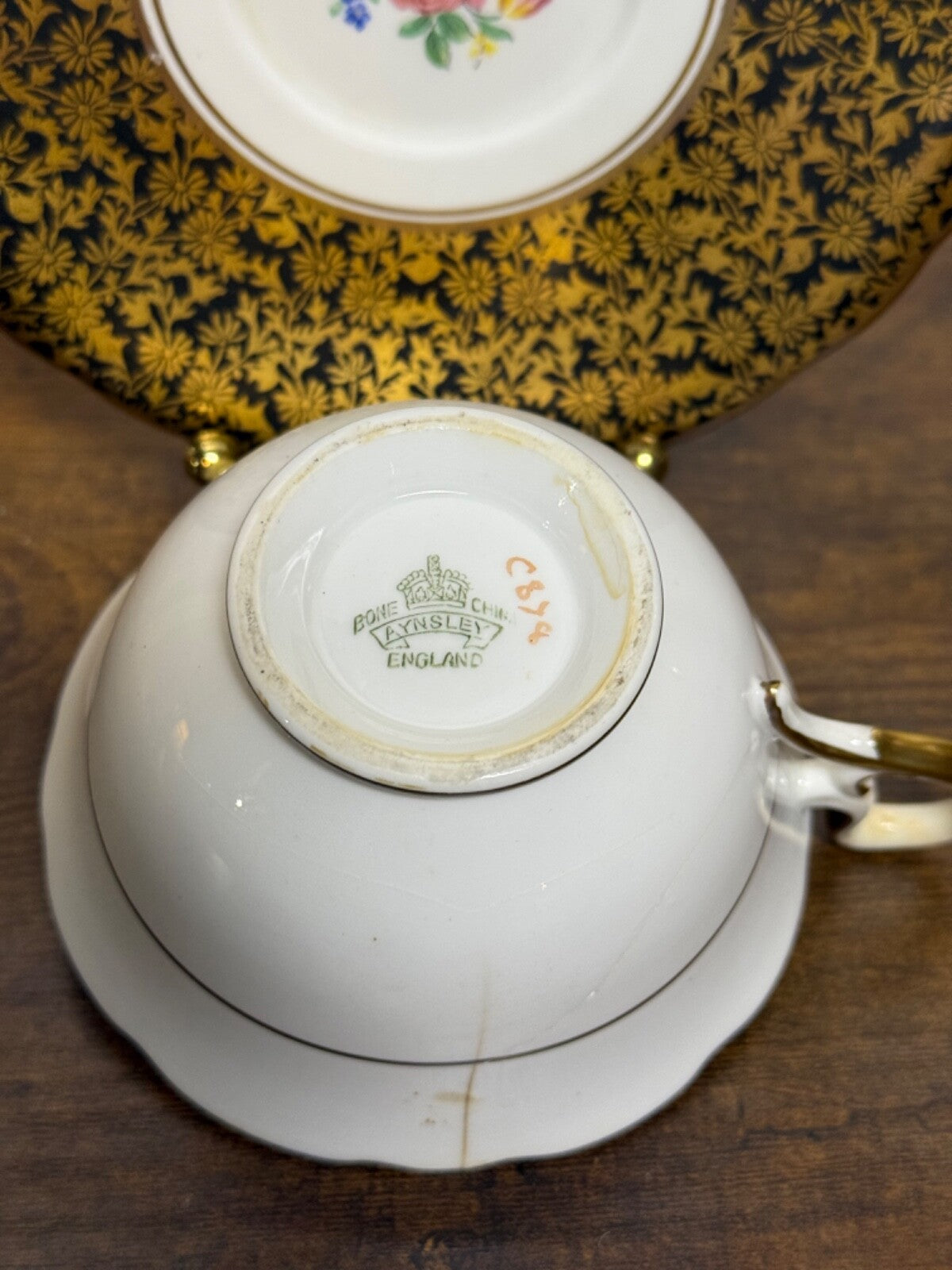 Vintage Aynsley Fine China Tea Cup & Saucer C878 Cobalt Blue & Gold