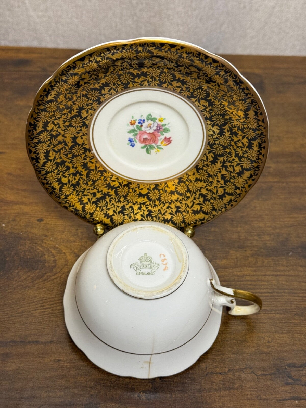 Vintage Aynsley Fine China Tea Cup & Saucer C878 Cobalt Blue & Gold