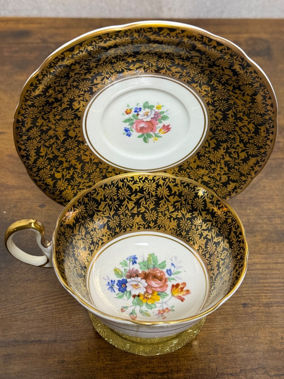 Vintage Aynsley Fine China Tea Cup & Saucer C878 Cobalt Blue & Gold
