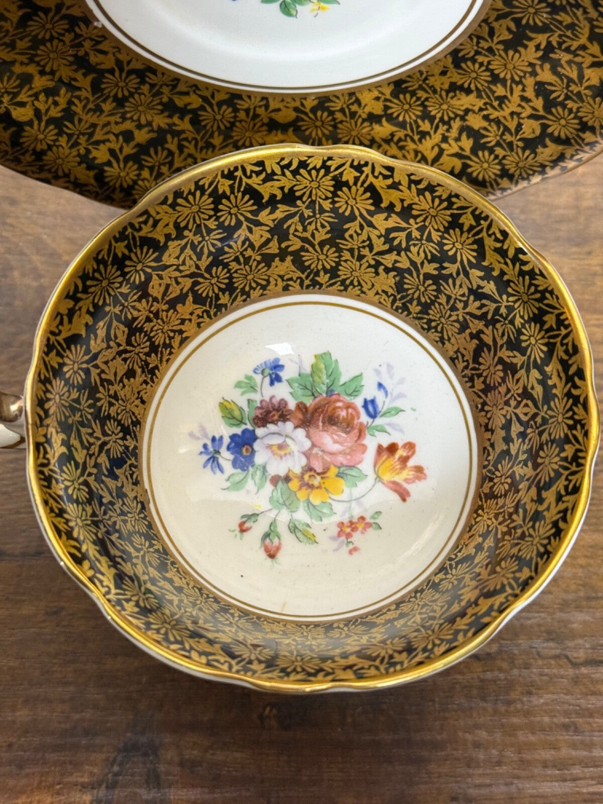 Vintage Aynsley Fine China Tea Cup & Saucer C878 Cobalt Blue & Gold