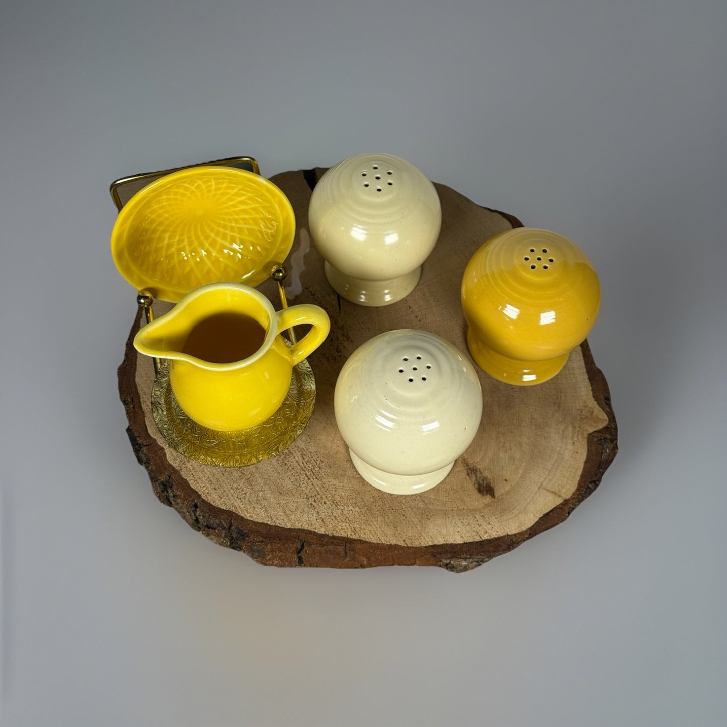 Vintage Homer Laughlin Harlequin Yellow Mini Creamer & Dish Set