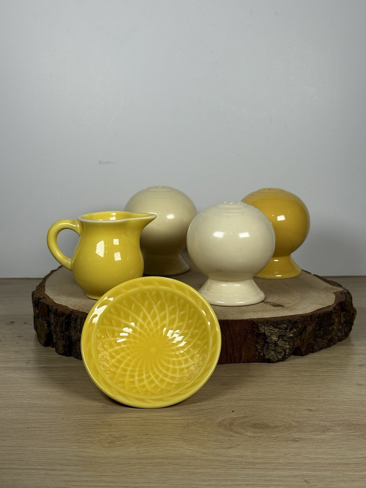 Vintage Homer Laughlin Harlequin Yellow Mini Creamer & Dish Set