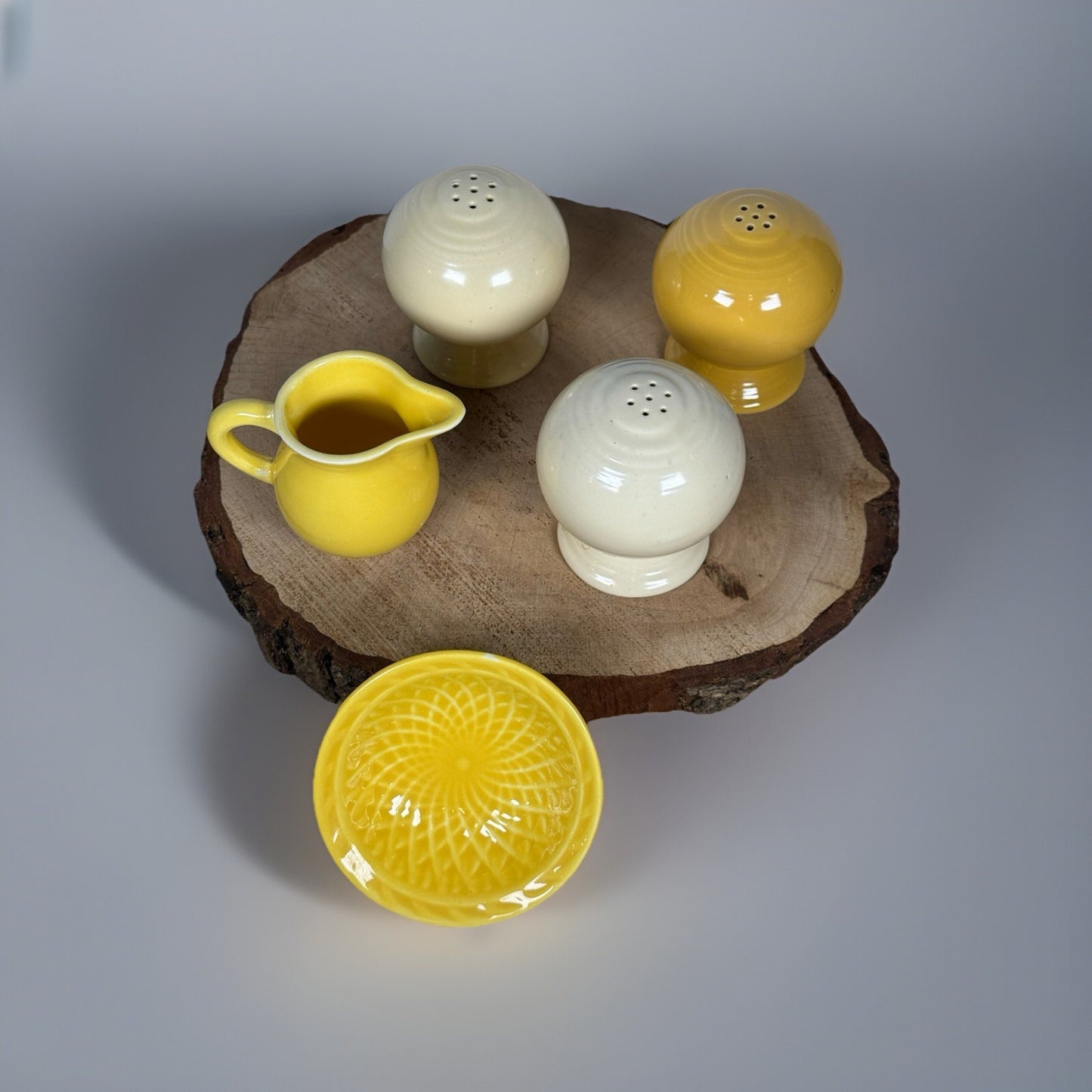 Vintage Homer Laughlin Harlequin Yellow Mini Creamer & Dish Set