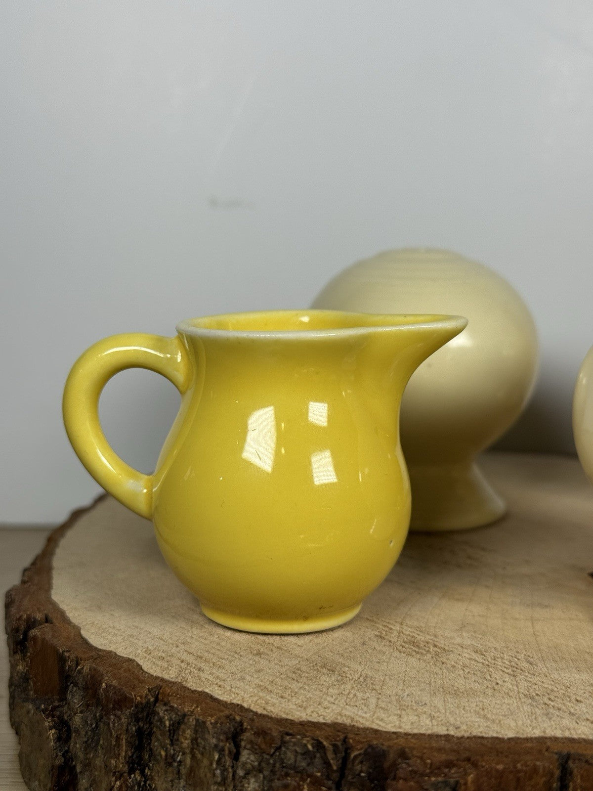 Vintage Homer Laughlin Harlequin Yellow Mini Creamer & Dish Set