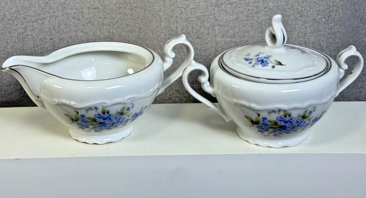 SALE! Vintage Deauville China Forget Me Nots Flower Design Creamer & Sugar Dish