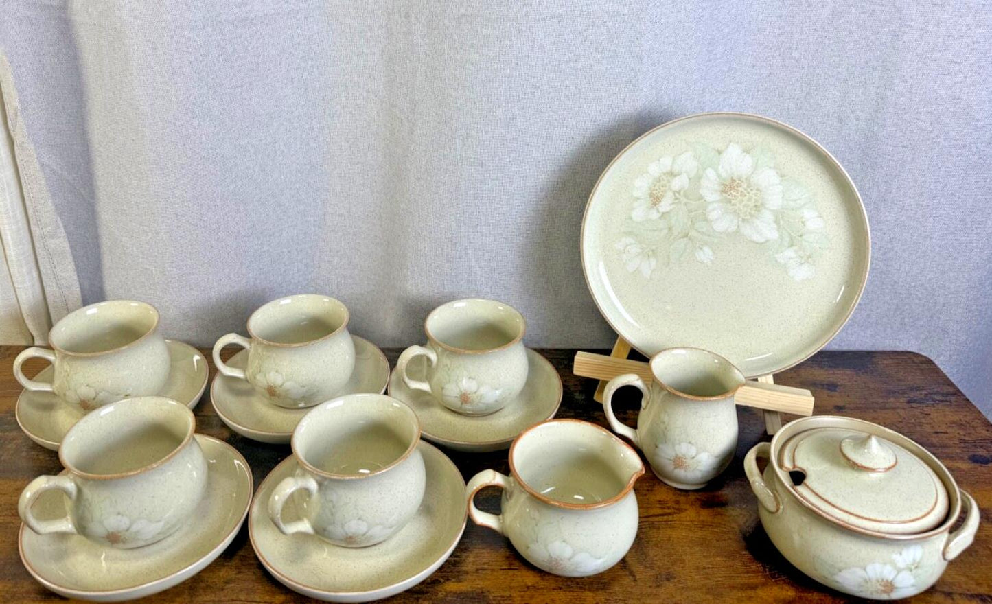 Vintage Denby Daybreak Stoneware LOT cups, saucers, creamer, sugar bowl, plate