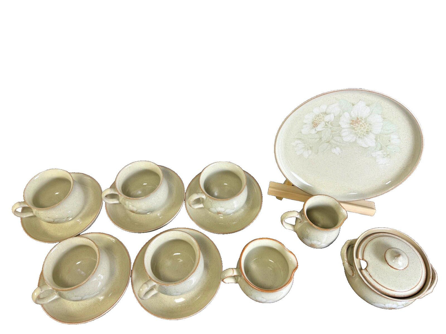 Vintage Denby Daybreak Stoneware LOT cups, saucers, creamer, sugar bowl, plate