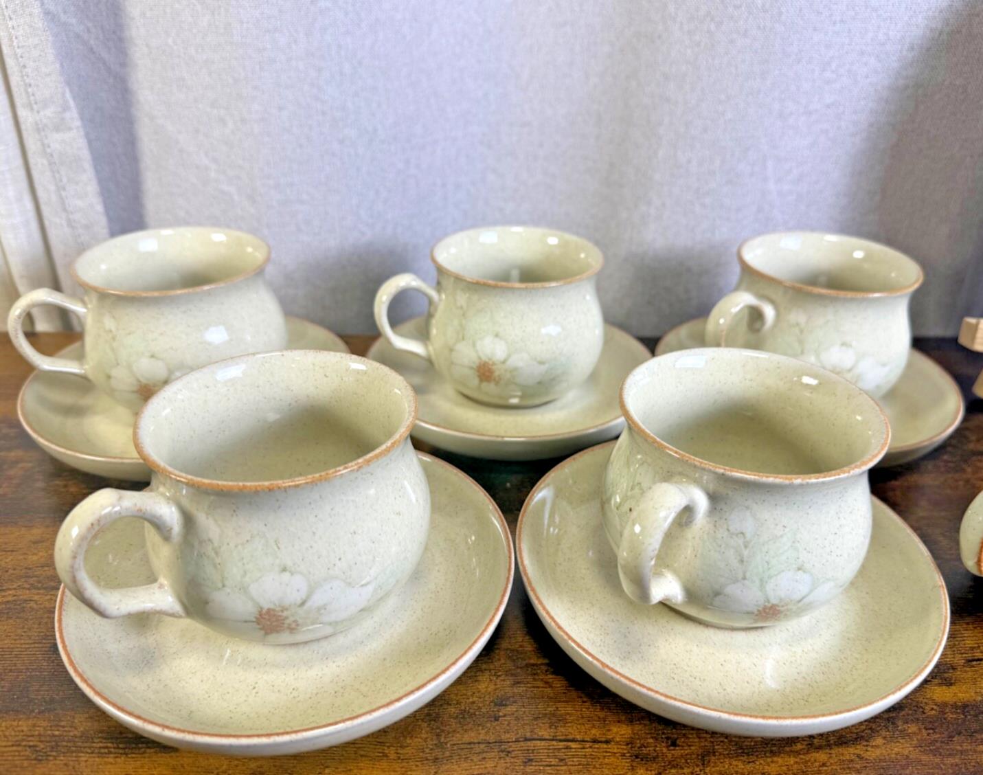 Vintage Denby Daybreak Stoneware LOT cups, saucers, creamer, sugar bowl, plate
