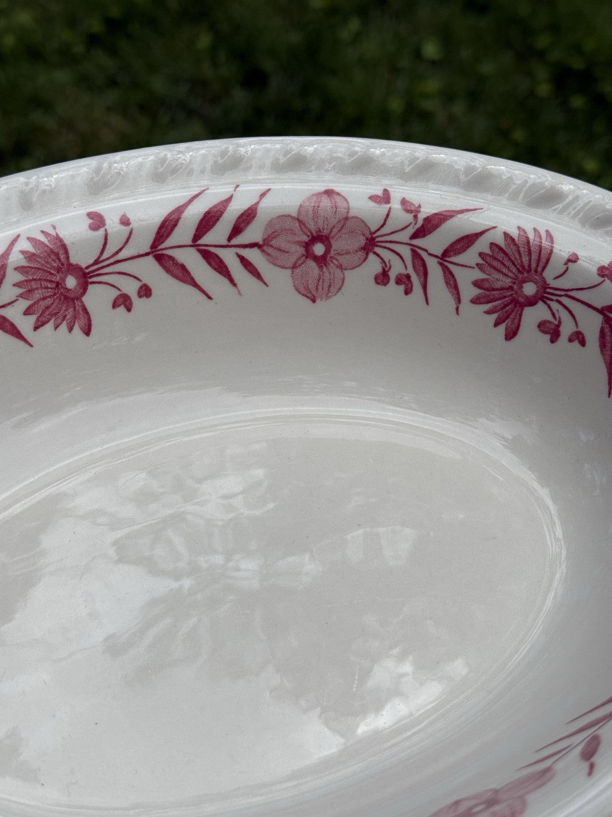 Lot of 3 Oval ceramic china platters, red floral pattern, Vintage Made In USA