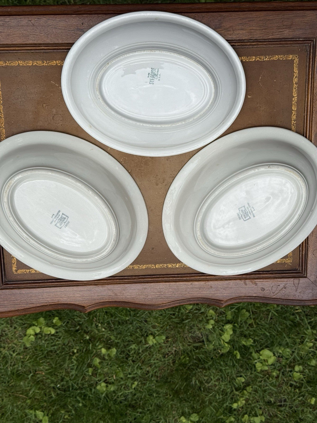 Lot of 3 Oval ceramic china platters, red floral pattern, Vintage Made In USA