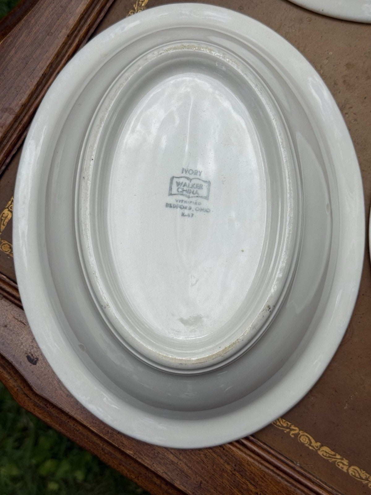 Lot of 3 Oval ceramic china platters, red floral pattern, Vintage Made In USA