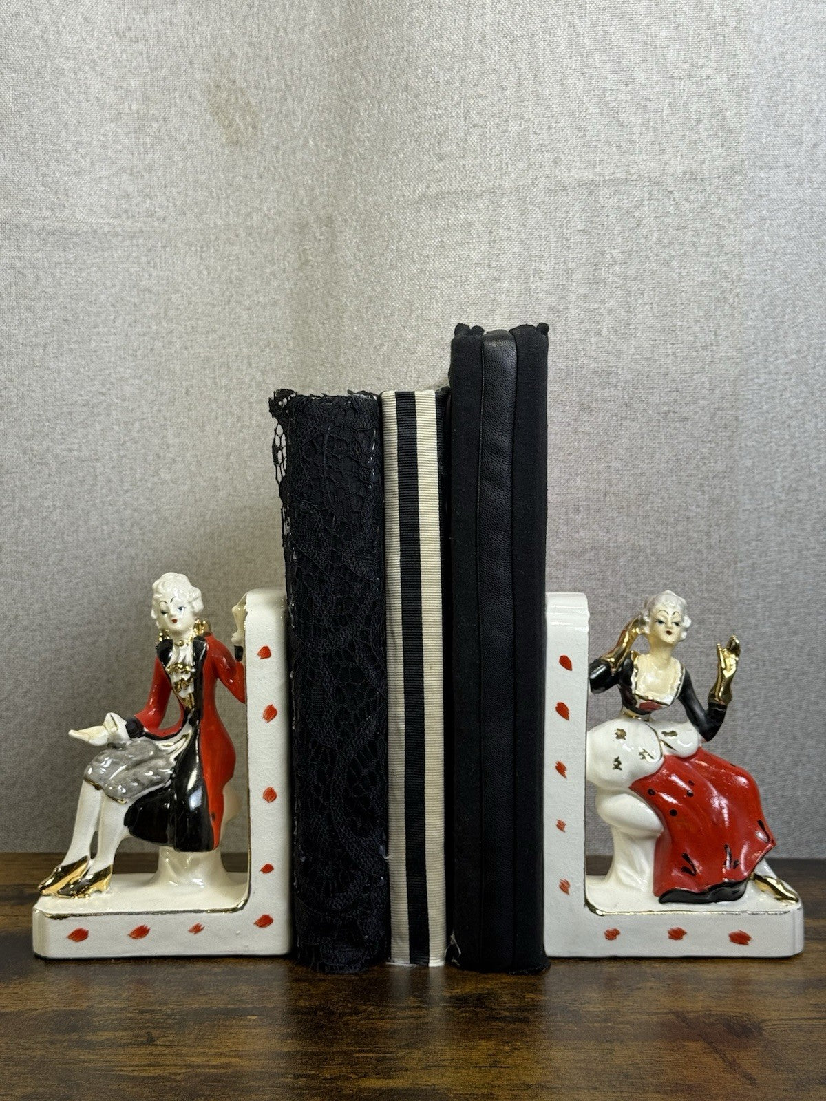 Antique Hand Painted Porcelain Irene Series Book Ends - Art Deco Decor