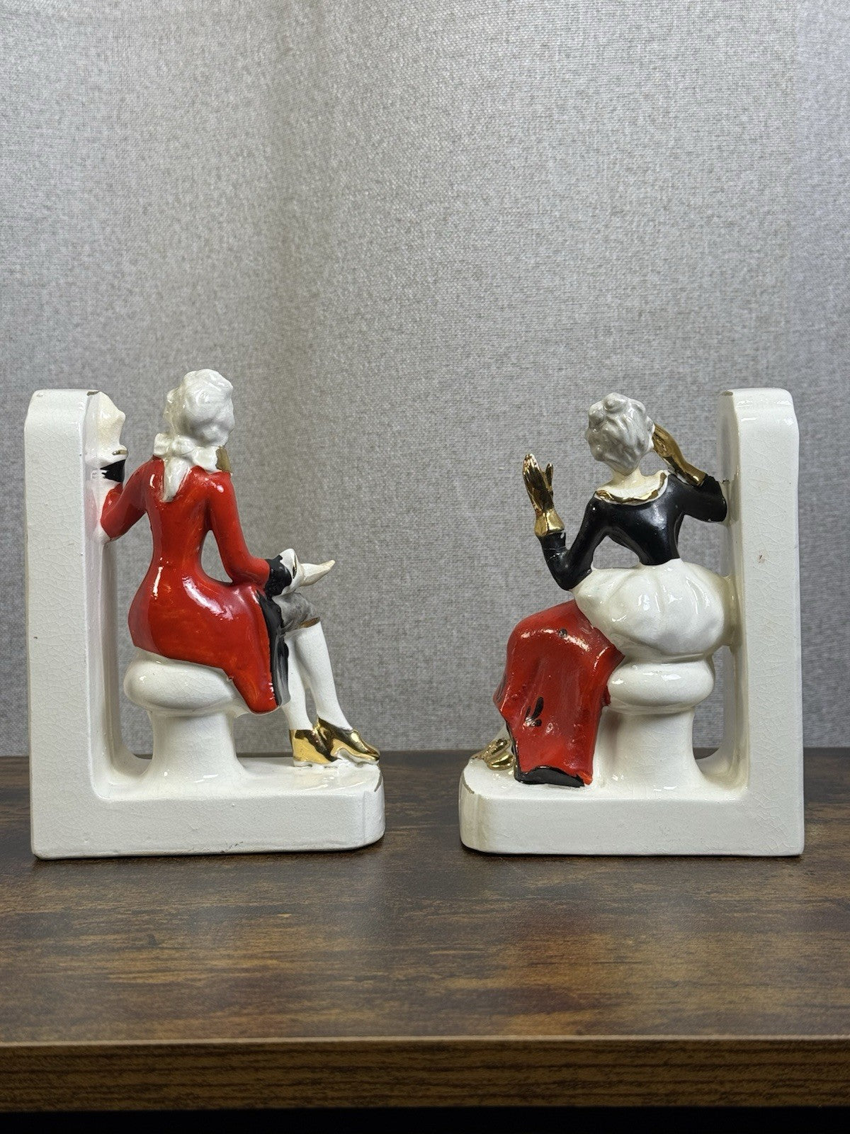 Antique Hand Painted Porcelain Irene Series Book Ends - Art Deco Decor
