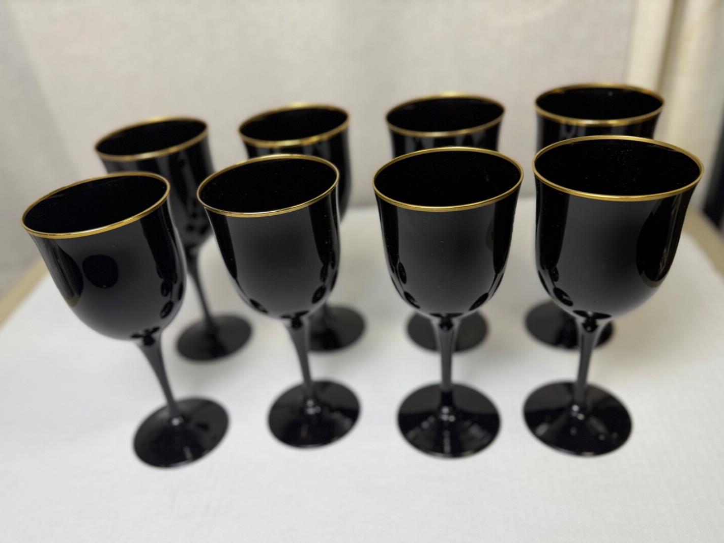 Vintage Noritake Remembrance Ebony Black & Gold Glasses set of 8, Art Deco style