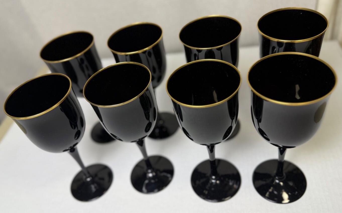 Vintage Noritake Remembrance Ebony Black & Gold Glasses set of 8, Art Deco style