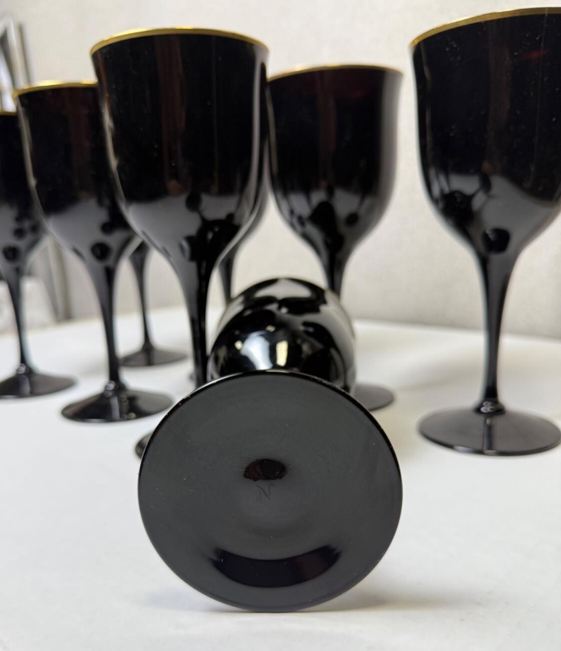 Vintage Noritake Remembrance Ebony Black & Gold Glasses set of 8, Art Deco style