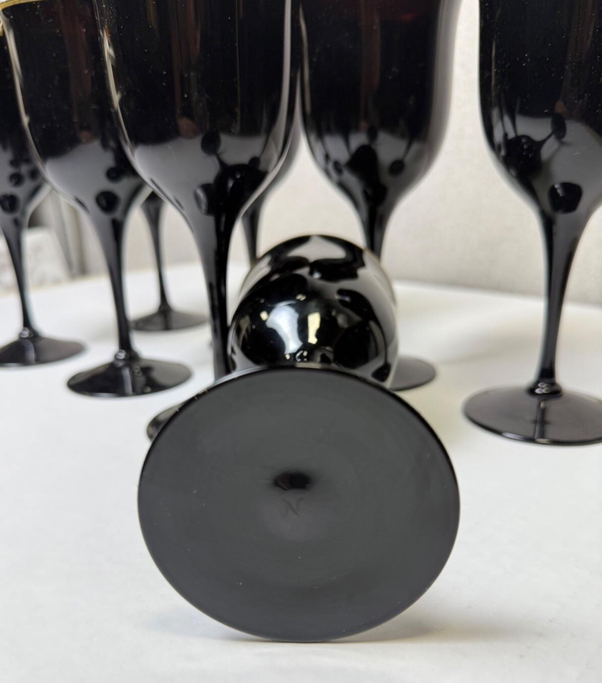Vintage Noritake Remembrance Ebony Black & Gold Glasses set of 8, Art Deco style