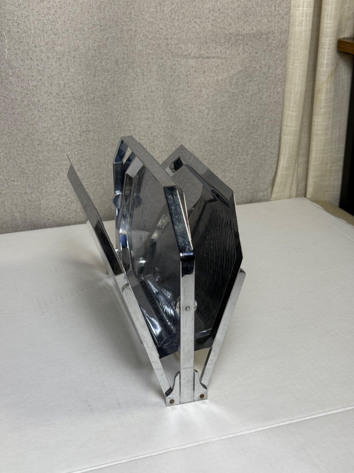 Vtg Chase Art Deco Folding 3 Section Tiered Chrome Tray - Entertaining Decor