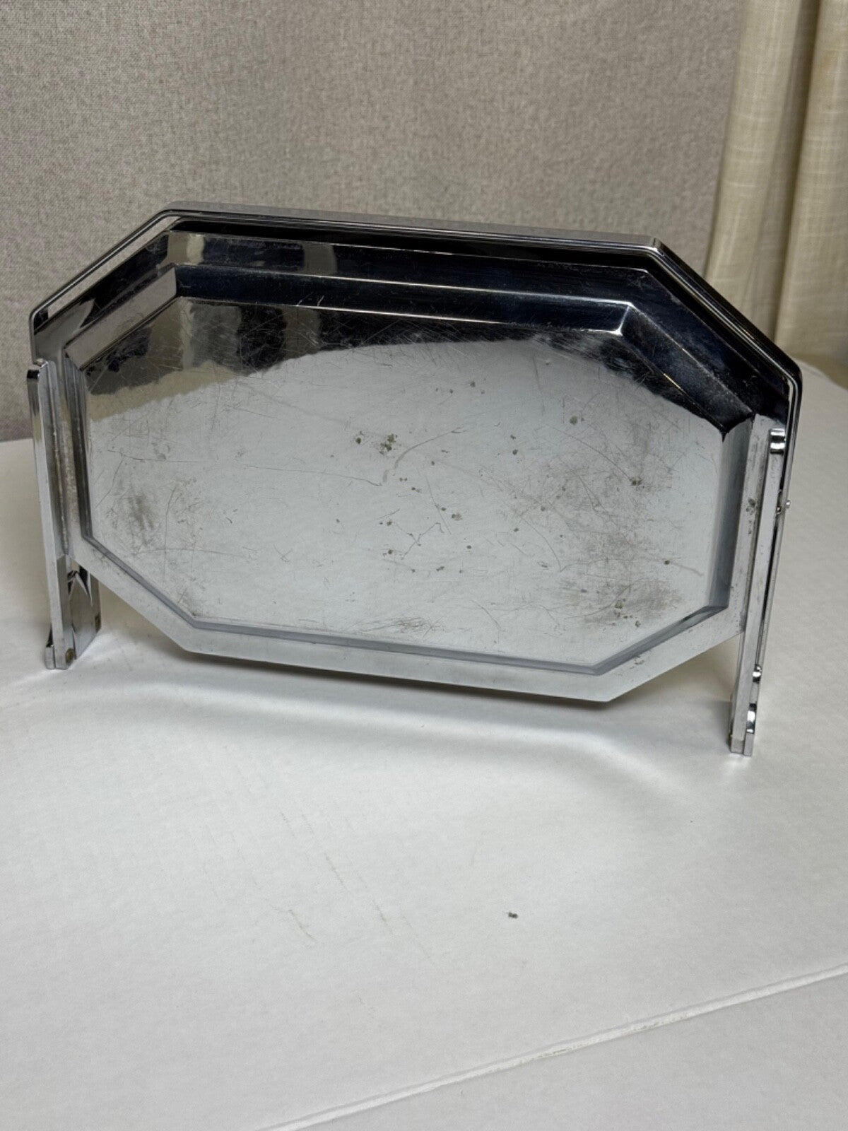 Vtg Chase Art Deco Folding 3 Section Tiered Chrome Tray - Entertaining Decor