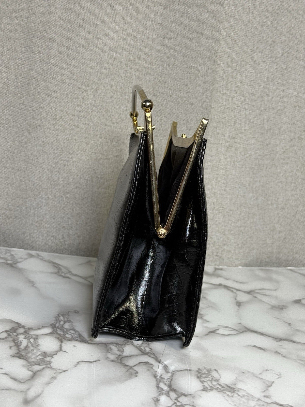 SALE! Vintage MCM Black Alligator/crocodile Handbag With Gold Plated Handle
