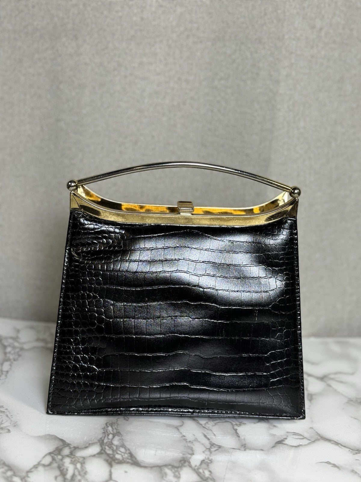 SALE! Vintage MCM Black Alligator/crocodile Handbag With Gold Plated Handle