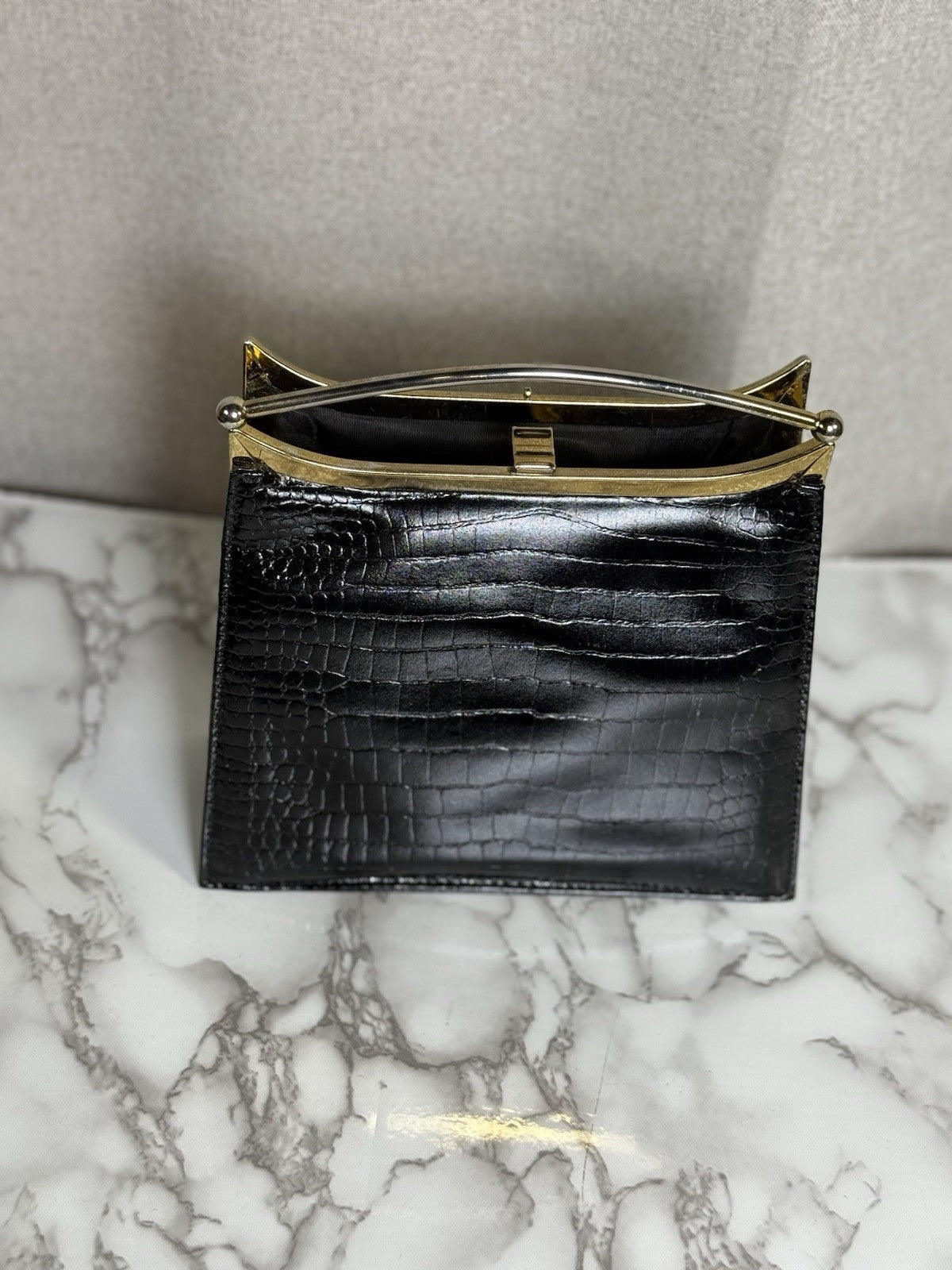 SALE! Vintage MCM Black Alligator/crocodile Handbag With Gold Plated Handle