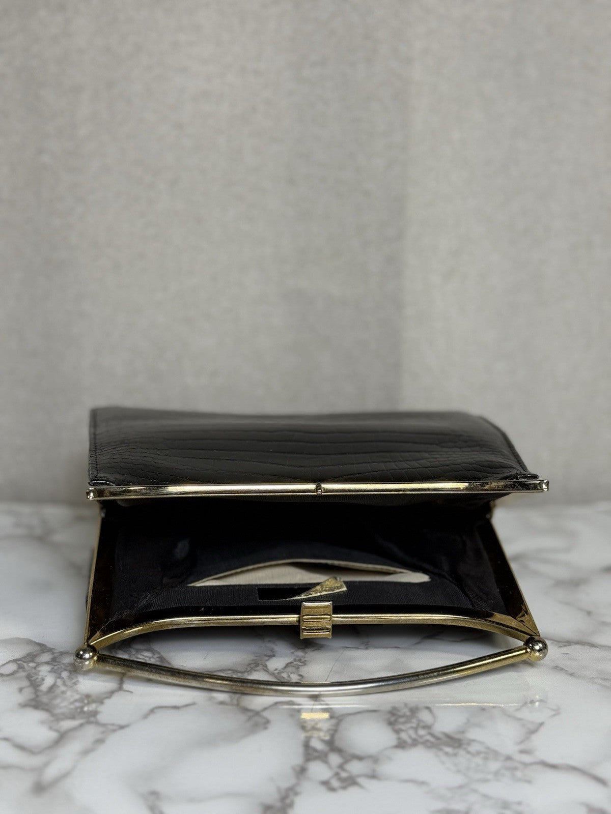 SALE! Vintage MCM Black Alligator/crocodile Handbag With Gold Plated Handle