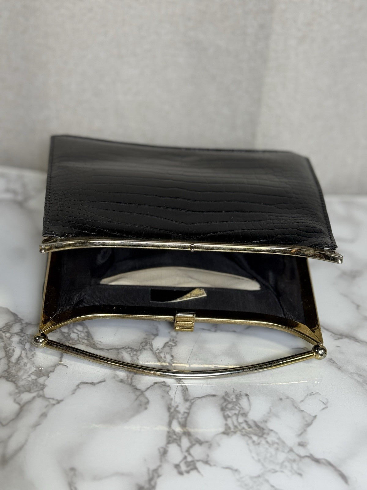 SALE! Vintage MCM Black Alligator/crocodile Handbag With Gold Plated Handle