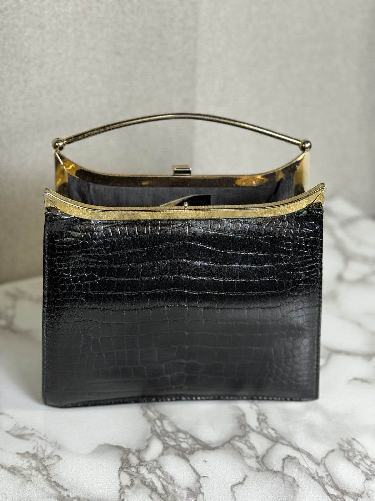 SALE! Vintage MCM Black Alligator/crocodile Handbag With Gold Plated Handle