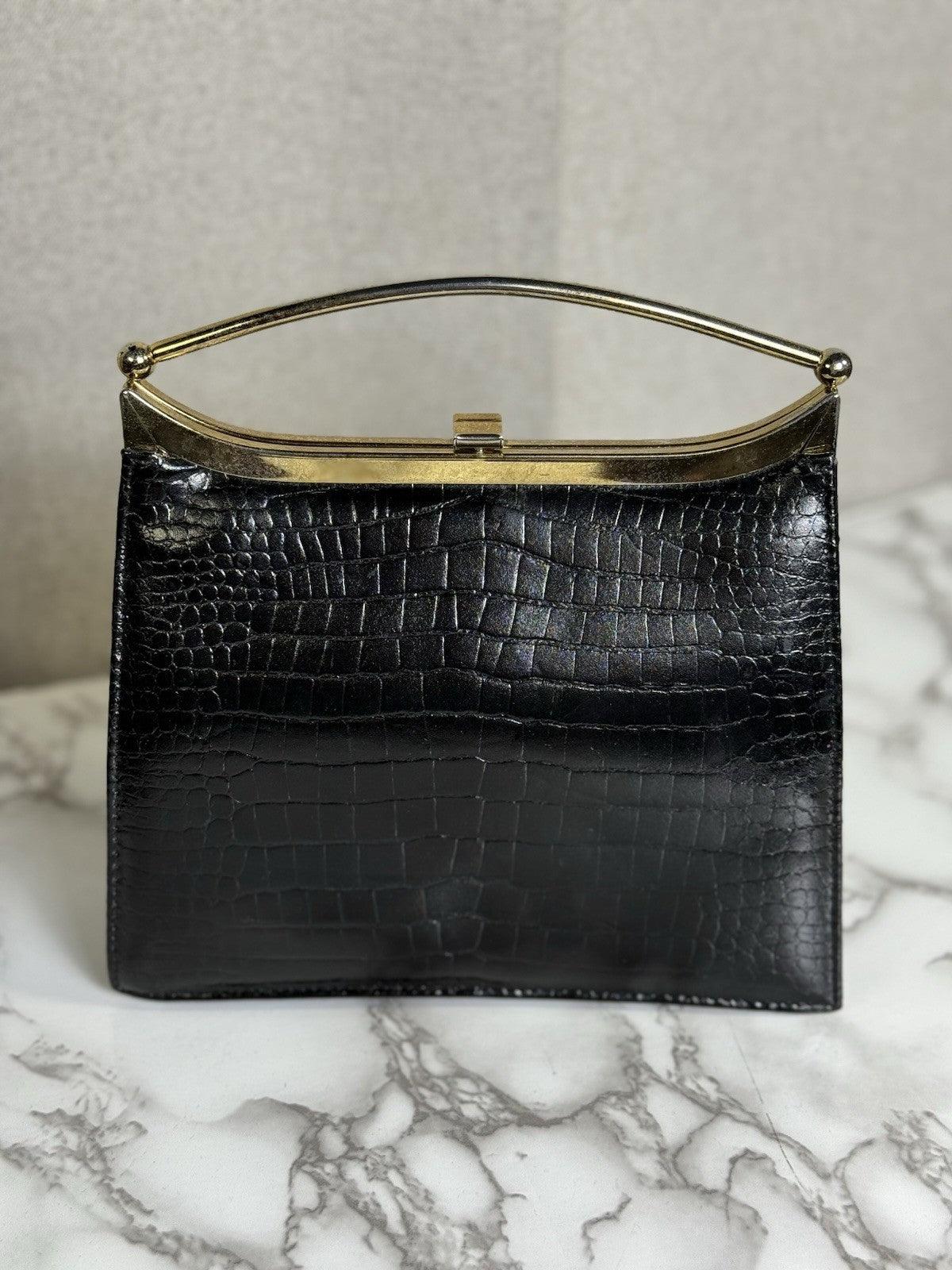 SALE! Vintage MCM Black Alligator/crocodile Handbag With Gold Plated Handle