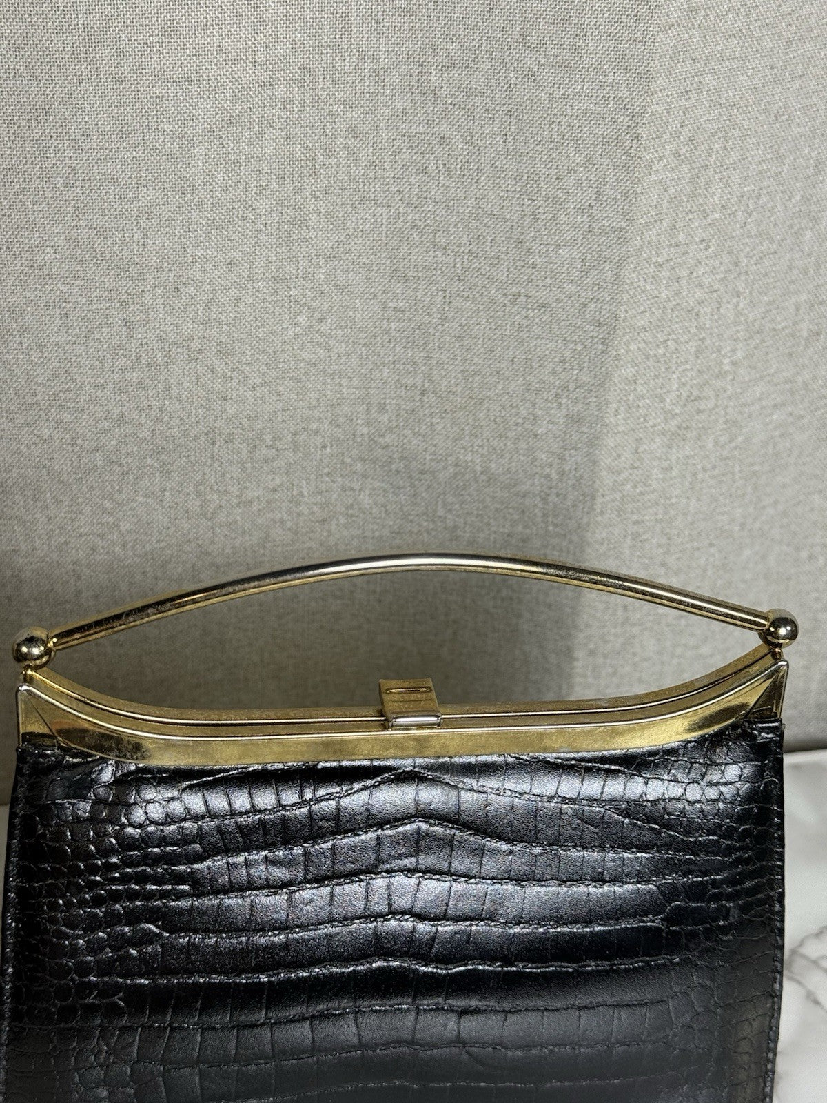 SALE! Vintage MCM Black Alligator/crocodile Handbag With Gold Plated Handle