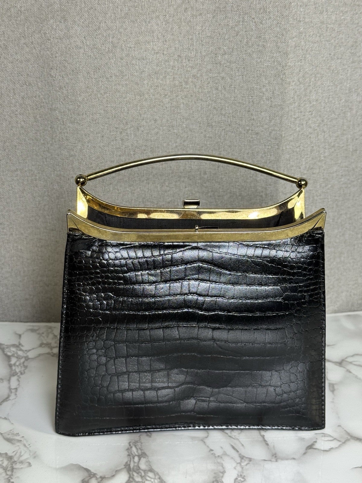SALE! Vintage MCM Black Alligator/crocodile Handbag With Gold Plated Handle